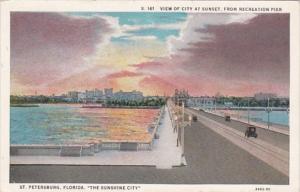 Florida St Petersburg View Of City From Recreation Pier At Sunset Curteich