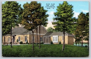 Hattiesburg Mississippi~Elks Club Brick Bldg~Lake Shore~Linen 1949 Postcard