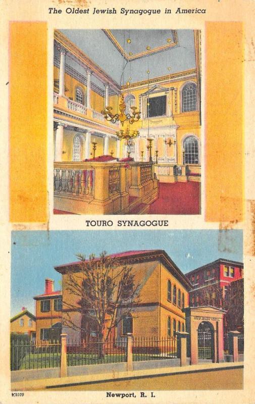 Newport RI Oldest Jewish Synagogue in America Linen Postcard