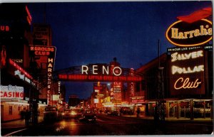 Virginia Street, Harrah's Harold's Neon Reno Arch Reno NV Vintage Postcard A57