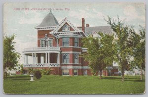 State View~Home of William Jennings Bryan Lincoln Nebraska~Vintage Postcard