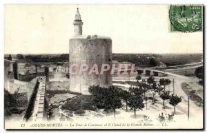 Old Postcard Aigues Mortes Constance Tower and the Canal Grande De La Robine