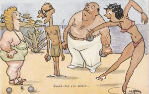 \Les petanquerurs\ Humorous antique French postcard