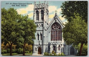 Vtg Oak Park Illinois IL Grace Episcopal Church 1940s Linen View Postcard