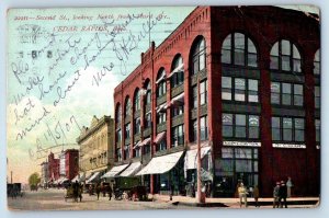 Cedar Rapids Iowa Postcard Second St Looking North From Third Avenue 1907 Posted