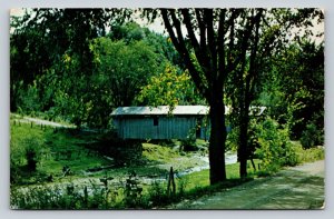 Vermont Covered Bridge Over Old Mill Stream VINTAGE Postcard A213