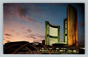 Toronto Ontario City Hall Illuminated, Phillips Square, Chrome Canada Postcard  