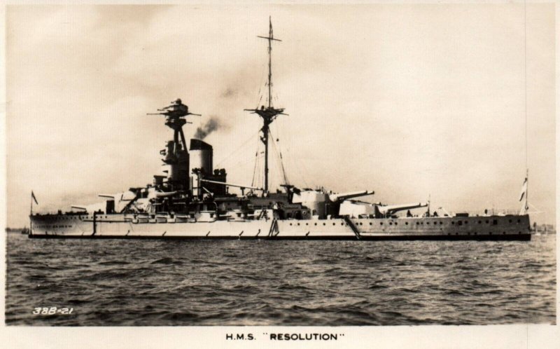 RPPC Photo British Royal Navy HMS Resolution Battleship War Time