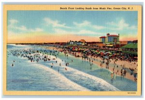 c1940's Beach Front Looking South Music Pier Ocean City New Jersey NJ Postcard