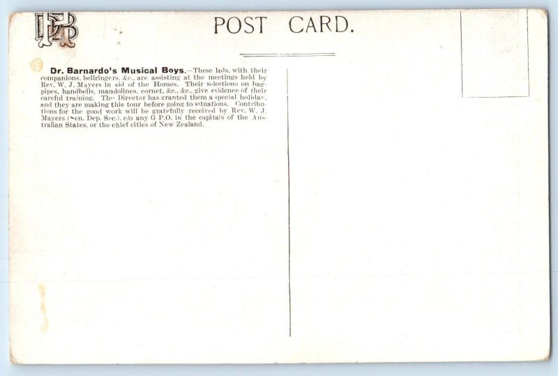 Australia Postcard The Barnardo Highland Pipers with Rev WJ Mayers c1940's