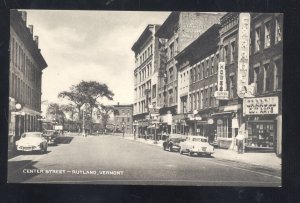 RUTLAND VERMONT DOWNTOWN CENTER STREET SCENE OLD CARS VINTAGE POSTCARD VT.