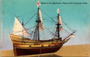 Model of the Mayflower Pilgrim Hall Plymouth Massachusetts MA Postcard