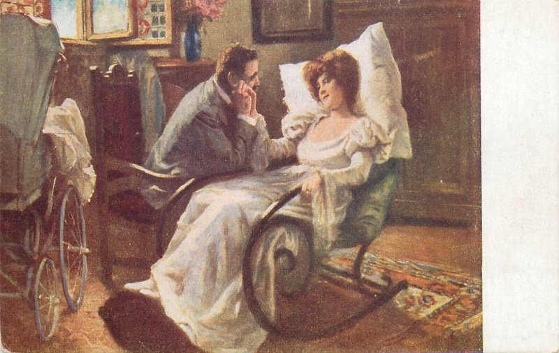 Fine art postcard painting Spanyik a mama muttergluck