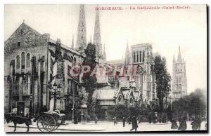 Old Postcard The Cathedral Bordeaux hitch Donkey Mule