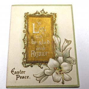 c1900s Raphael Tuck Easter Peace Fold Greeting Trade Card Poem Embossed Gilt C7