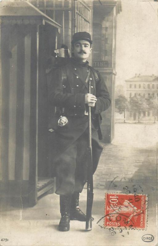 French soldier 1910 photo postcard military uniform rifleman