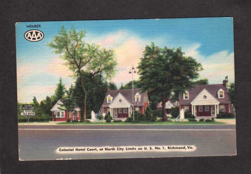 VA Colonial Hotel Court Cottages Motel Richmond Virginia Postcard Linen