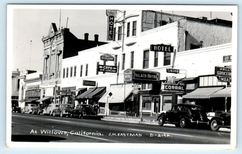 RPPC  WILLOWS, California CA ~ STREET SCENE Palace Hotel, Corral c1940s Postcard