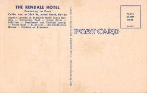 Miami Beach Florida Rendale Hotel Art Deco Linen Antique Postcard J48891