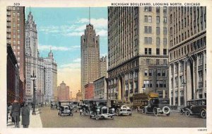 Michigan Avenue Looking North Cars Chicago Illinois 1930s postcard