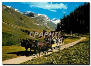 Postcard Modern Pferde Omnibus Ausflugs Sils Fextal