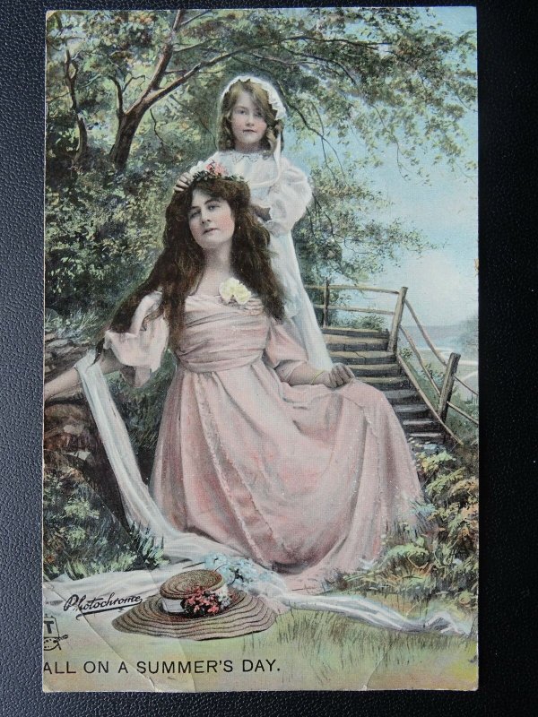 Mother & Daughter Greeting ALL ON A SUMMERS DAY c1909 Postcard Raphael Tuck 8062