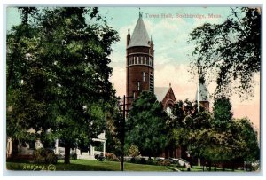 1910 Town Hall Exterior View Southbridge Massachusetts MA Posted Trees Postcard