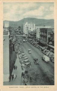 1930s Lithograph Postcard Main Street Wenatchee WA Apple Capital of the World