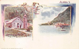 JUNEAU THE LOG CHURCH & HARBOR ALASKA #4 POSTCARD (1897)