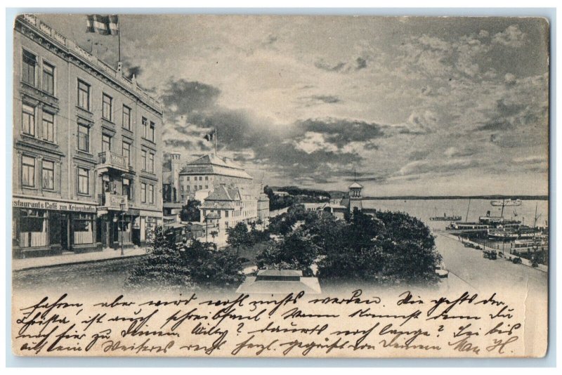 1910 Ship Landing Hotel Restaurant & Cafe Zum-Kriegshafen Kiel Germany Postcard