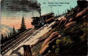 Postcard Timber Line Railroad Train Pikes Peak Cog Road Colorado