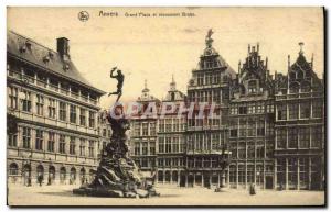 Old Postcard Antwerp Grand Place and Monument Brabo