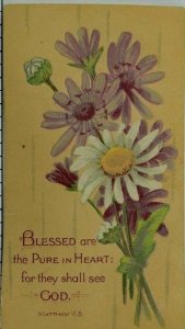 1880's-90's Victorian Religious Card Bible Quote Daisy Wildflowers P79