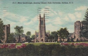 Postcard Main Quadrangle Showing Chapel Duke University Durham NC