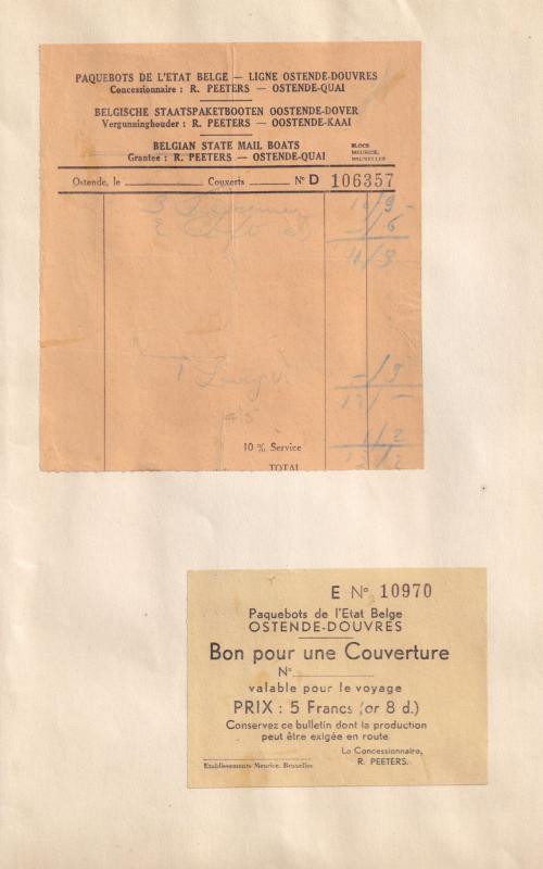 Paquetbots De Ostende Douvres Dover Belgium State Line 2x Receipt s