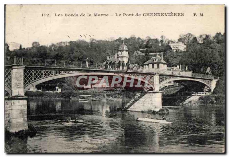 Old Postcard The Banks of the Marne Chennevieres EM Bridge
