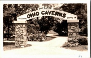 RPPC Entrance Arch to Ohio Caverns West Liberty OH c1939 Vintage Postcard E09 