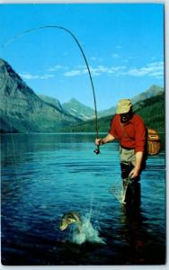 Glacier National Park ~ TWO MEDICINE LAKE ~ Rainbow Trout Fishing  Postcard