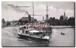 Old Postcard Konstanz Hafeneinfahrt und stadtgarten