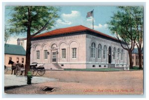 1915 Post Office Building Horse Cart La Porte Indiana IN Posted Antique Postcard