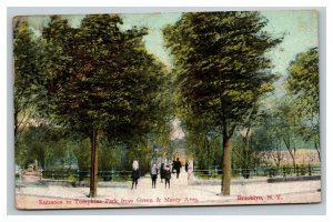 Vintage 1909 Postcard Tompkins Park Green & Marcy Avenue Brooklyn New York