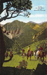 MT, Montana  DUDES ON THE TRAIL  People Horseback Riding  c1940's Linen Postcard