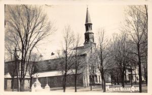 Montebello Quebec~Catholic Church by Bourassa~Statue in Front~1948 RPPC Postcard