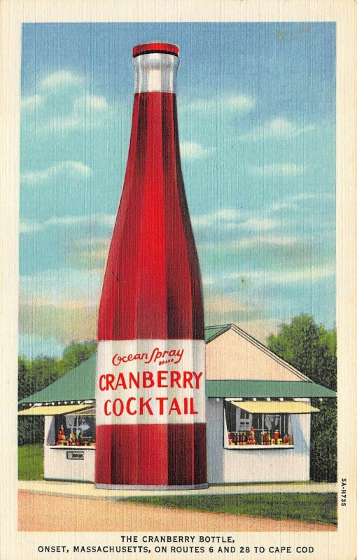 Onset MA Cape Cod MA Roadside Stand Cranberry Bottle Curt Teich Linen Postcard