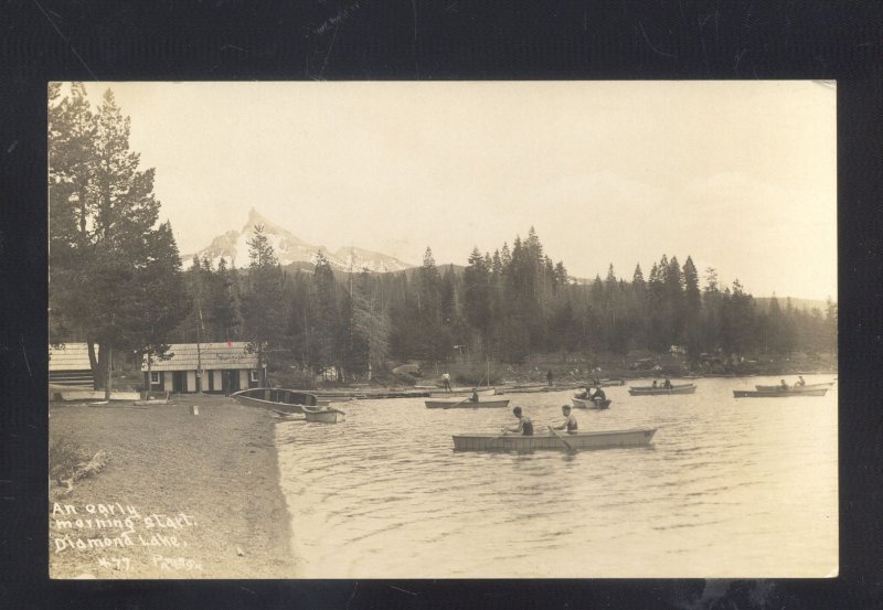 RPPC DIAMOND LAKE OREGON BOATS RESORT 1932 VINTAGE REAL PHOTO POSTCARD