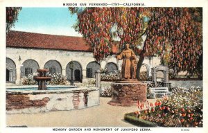 California CA   MISSION SAN FERNANDO~Junipero Serra Monument   ca1920's Postcard