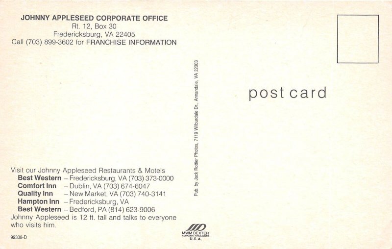 Frederickburg Virginia 1980s Johnny Appleseed Restaurant Office