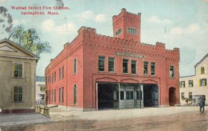 WALNUT STREET FIRE STATION SPRINGFIELD MASSACHUSETTS POSTCARD 1911