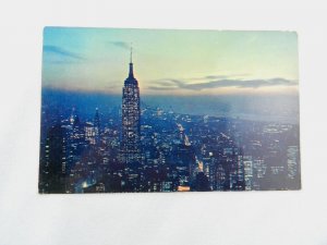 VINTAGE POSTCARD EMPIRE STATE BUILDING AT NIGHT NEW YORK CITY COLOR PHOTO