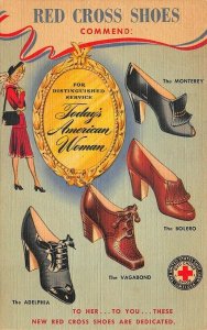 Red Cross Shoes Women's Shoes Advertising Curt Teich Linen Postcard